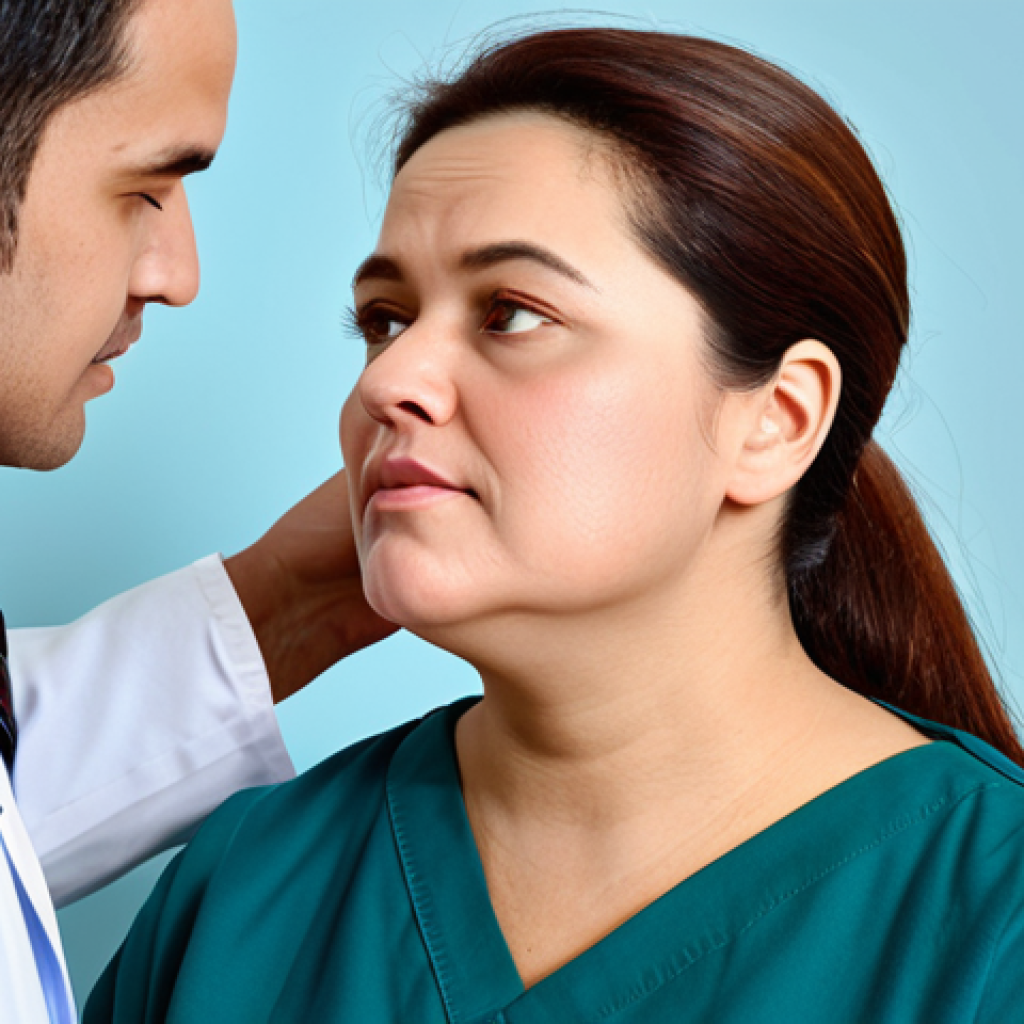 이중턱 교정 수술 - Diagnosing Double Chin Type**

"A professional female doctor in a clinic, examining a patient (fully...