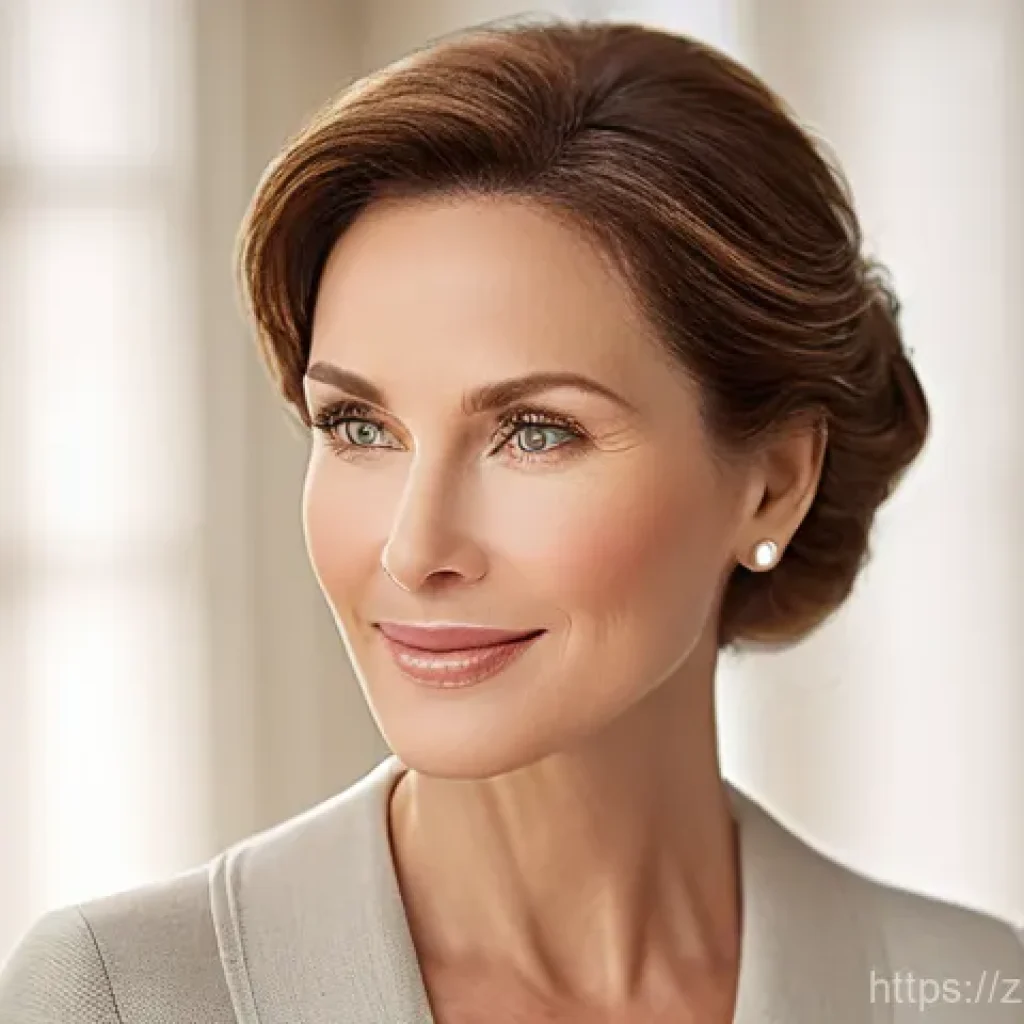 얼굴 전체 리프팅 후기 - A sophisticated woman in her late 40s to early 50s, exuding quiet confidence and natural elegance. H...