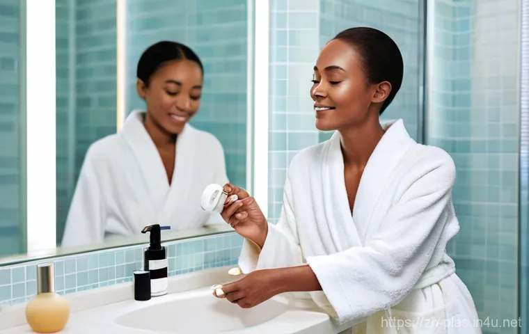 피부 탄력 개선 팁 - **Prompt: Skin Deep Revitalization**
    A close-up portrait of a woman in her late 30s to early 40s...